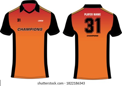 Sports Cricket t-shirt jersey design template, mock up uniform kit with front and back view