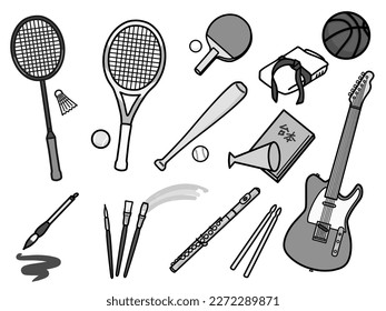 Sports, Cultural Hobbies Set Monochrome (Japanese means "scenario.")	