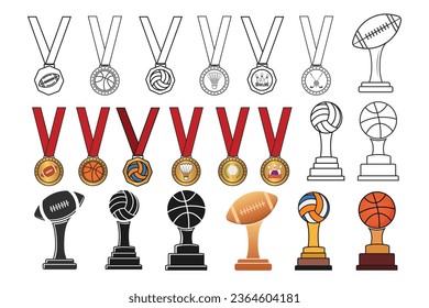 Sports Cup Bundle, Game Medal Vector, Sports and Health, Basketball Vector, Golf  illustration, Volleyball silhouette, Vector Badminton, Badminton  Ball, American football Clipart, Rugby Colorful