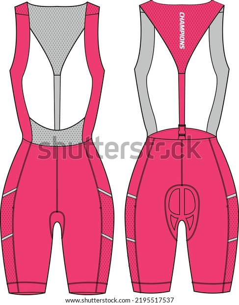 Sports Cycling Bib\
shorts pants active wear design flat sketch fashion Illustration,\
Bike bibs suitable for men and women with breathable pads and tight\
shorts for riders