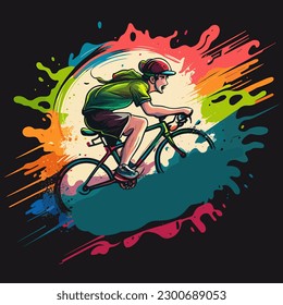 Sports cycling. Colourful abstract background. cartoon vector illustration, label, sticker