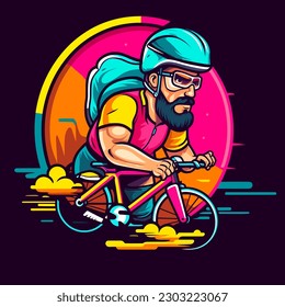 Sports cycling. Colourful abstract background. cartoon vector illustration, label, sticker