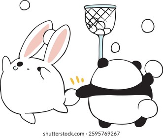 Sports day, ball toss, rabbit, panda.
