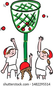 Sports day, competition where children put the ball in the basket