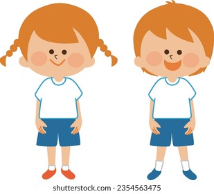 Sports day Illustration material of children standing with a smile