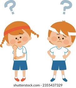 Sports day Illustration material of children thinking