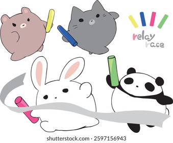 Sports day relay baton cat bear panda rabbit