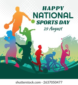 ์National sports day vector illustration , national sports day celebration background, sports silhouettes vector.
