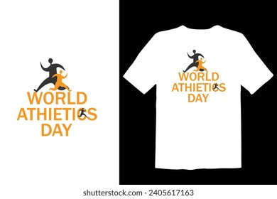 Sports day or World Athletics Day vector t shirt design. Athletics players and sports men illustration