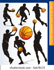 Sports design elements for Web. Basketball Players. Vector illustration sports series.