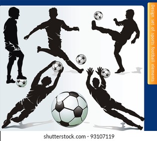 Sports design elements for Web. Soccer player and ball vector.