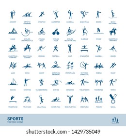 Sports disciplines icons  with vector stick figure symbol