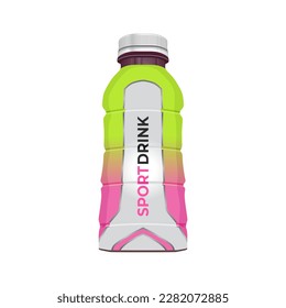 Sports drink, kiwi strawberry flavor, in green pink white color bottle packaging, realistic vector illustration in trendy flat 3d design style. Popular world sport drink. Editable graphic resources.