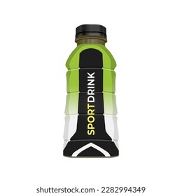 Sports drink, pineapple coconut flavor, in green white black color bottle packaging, realistic vector illustration in trendy flat 3d style. Popular world sport drink. Editable graphic resources.