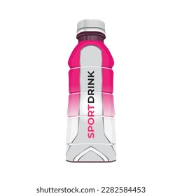 Sports drink, strawberry lemonade flavor, in pink white color bottle packaging, realistic vector illustration in trendy flat 3d design style. Popular world sport drink. Editable graphic resources.
