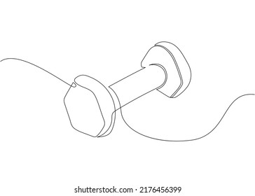 Sports dumbbell one line art. Continuous line drawing of sport, strength, power, lifting, activity, active, muscular, bodybuilder, wellness, weightlifting, weight, workout, athlete, kettlebell.