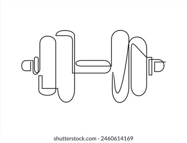 Sports dumbbell one line art. Continuous line drawing of sport, strength, power, lifting, activity, active, muscular, bodybuilder, wellness, weightlifting, weight, workout, athlete, kettlebell.