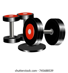 Sports dumbbell with the weights.