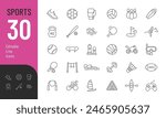 Sports Editable Icons set. Vector illustration in modern thin line style of sports equipment and activities icons: balls, skateboard, cycling, and more. Pictograms and infographics for mobile apps.
