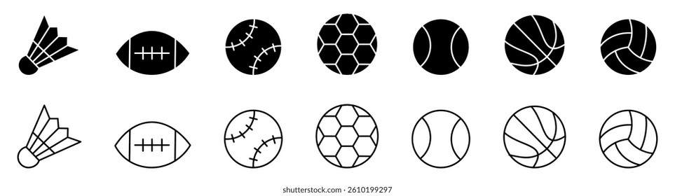 Sports Editable Icons set. Vector illustration in modern thin line style of sports equipment and activities icons balls skateboard cycling, and more. Pictograms and infographics illustration