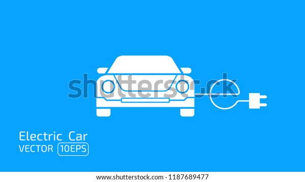 Sports electric car sign and\
symbol flat icon concept illustration isolated on blue\
background