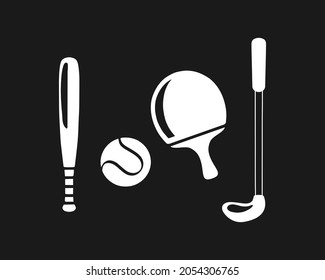 Sports elements isolated on white. Clipart collection. Stencil Vector stock illustration. EPS 10