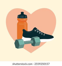 Sports elements on the background of the heart