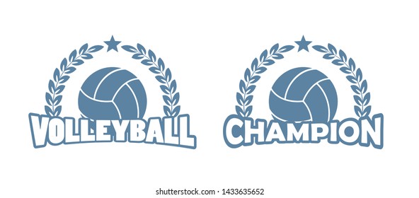 Sports emblem. Volleyball ball laurel wreath and text. Illustration on a sports theme