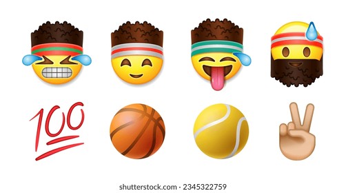 Sports emoji collection. Sport and fitness color icon set, vector illustration 