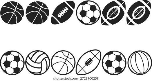 Sports Equipment Array: A clean, monochromatic design presents an array of various sports equipment, capturing the essence of diverse athletic pursuits, ready for action and competition.