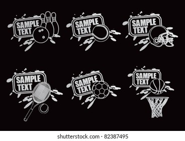 Sports equipment banners in black and white