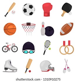 Sports equipment color flat icons set for web and mobile design