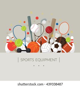 Sports Equipment, Flat Icons Display Label, Objects, Recreation and Leisure