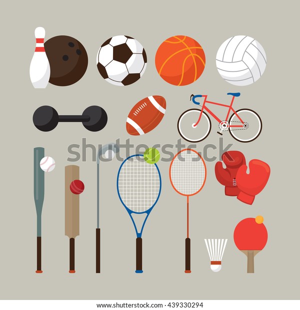 Sports Equipment, Flat Objects Set, Icons,\
Recreation and Leisure