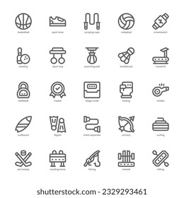 Sports Equipment Icon pack for your website design, logo, app, and user interface. Sports Equipment Icon outline design. Vector graphics illustration and editable stroke.