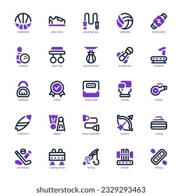 Sports Equipment Icon pack for your website design, logo, app, and user interface. Sports Equipment Icon mixed line and solid design. Vector graphics illustration and editable stroke.