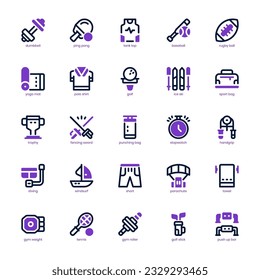Sports Equipment Icon pack for your website design, logo, app, and user interface. Sports Equipment Icon mixed line and solid design. Vector graphics illustration and editable stroke.