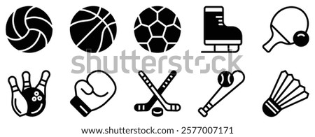 Sports Equipment Icon Set Dynamic Solid Style Collection for Athletic Gear