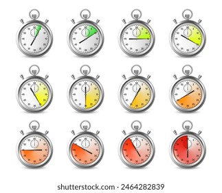 Sports equipment, isolated realistic clock or stopwatch with buttons, chronometer or countdown. Vector timer for sportive records and results, instrument for sportsmen and athletes, runners