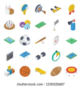 Sports Equipment Isometric Icons Pack 