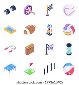 Sports Equipment Isometric Icons Pack 