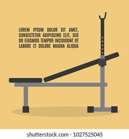 Sports equipment item. Barbell bench press, element design for gym. Flat style, vector illustration.