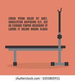 Sports equipment item. Barbell bench press, element design for gym. Flat style, vector illustration.