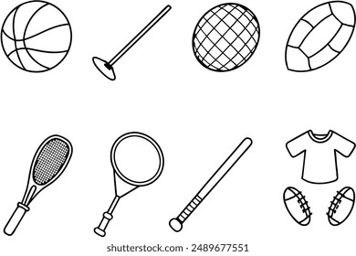 Sports equipment line art illustration simple techniques and styles