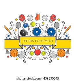 Sports Equipment, Line Icons Display Label, Objects, Recreation and Leisure