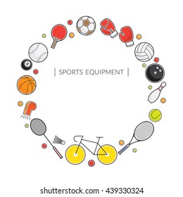 Sports Equipment, Line Icons Frame, Objects, Recreation and Leisure