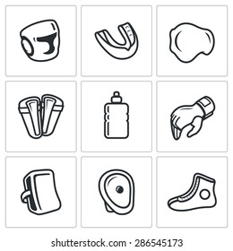 Sports Equipment for martial arts icons set. Vector Illustration.
Isolated Flat Icons collection on a white background for design
