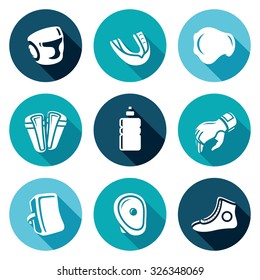 Sports Equipment for martial arts icons set. Vector Illustration.