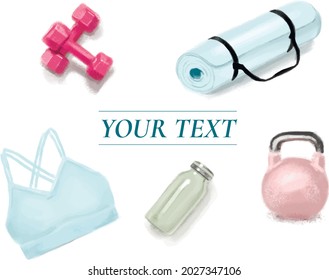 Sports equipment pastel colors, vector illustration