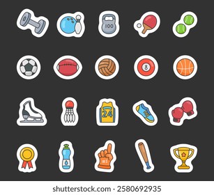 Sports equipment set featuring training accessories, game essentials, fitness tools, competition awards, and recreational items for various athletic activities and active lifestyle enthusiasts